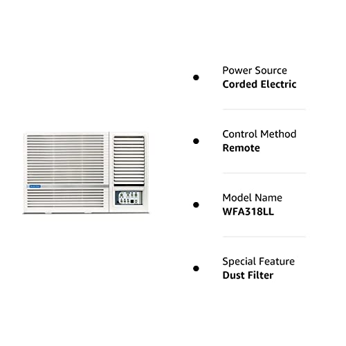 Blue Star 1.5 Ton 3 Star Fixed Speed Window AC (Copper, Turbo Cool, Fan Modes-Auto/High/Medium/Low, Hydrophilic Blue Fins, Dust Filters, Self-Diagnosis, 2024 Model, WFD318L, White)