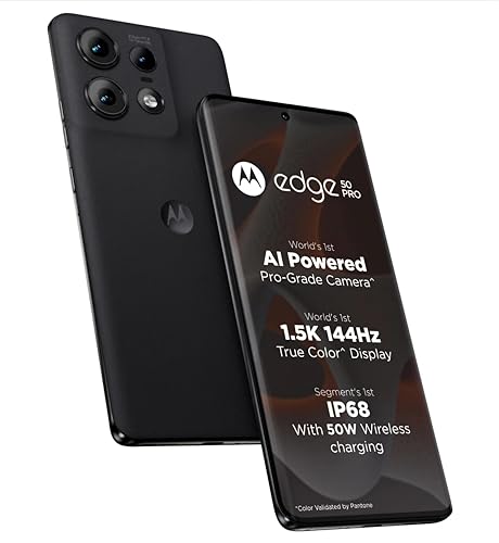 Motorola Edge 50 Pro 5G with 68W Charger (Black Beauty, 8GB RAM, 256GB Storage)| 16GB (8+8) RAM with RAM Boost | 50MP+13MP+10MP | 50MP Front Camera | 68 W TurboPower Charging | IP68 Water Protection