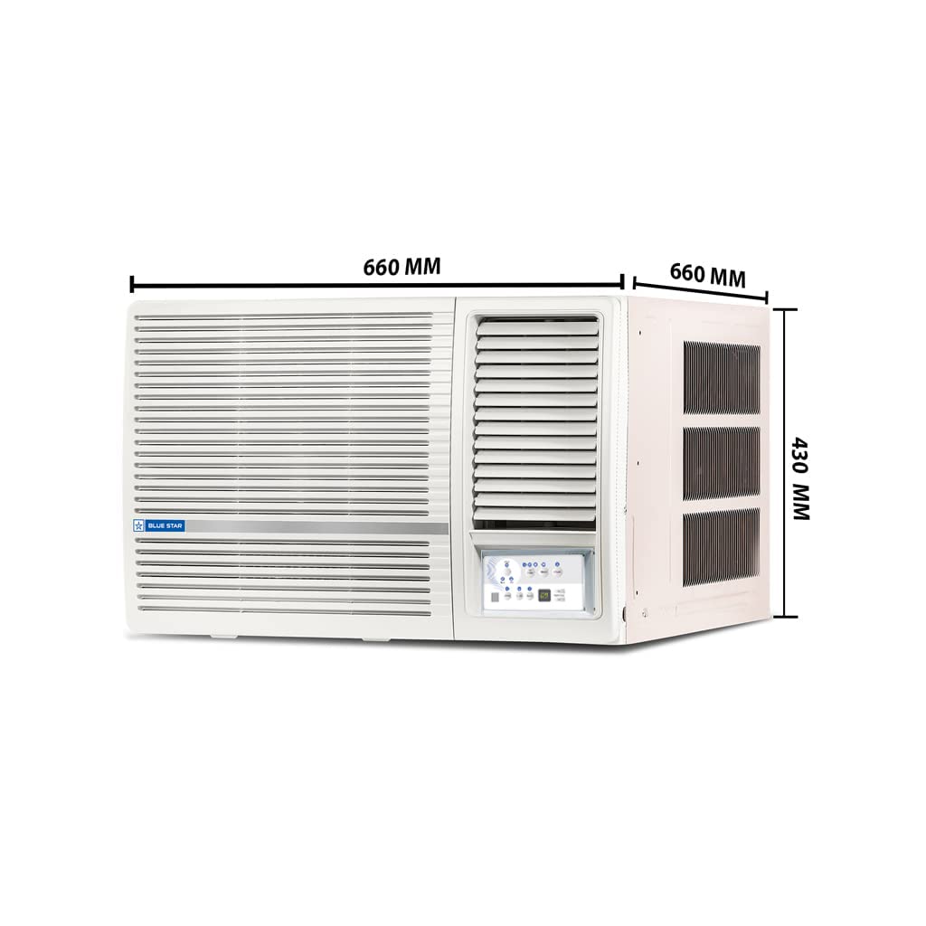 Blue Star 1.5 Ton 3 Star Fixed Speed Window AC (Copper, Turbo Cool, Fan Modes-Auto/High/Medium/Low, Hydrophilic Blue Fins, Dust Filters, Self-Diagnosis, 2024 Model, WFD318L, White)