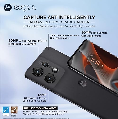 Motorola Edge 50 Pro 5G with 68W Charger (Black Beauty, 8GB RAM, 256GB Storage)| 16GB (8+8) RAM with RAM Boost | 50MP+13MP+10MP | 50MP Front Camera | 68 W TurboPower Charging | IP68 Water Protection