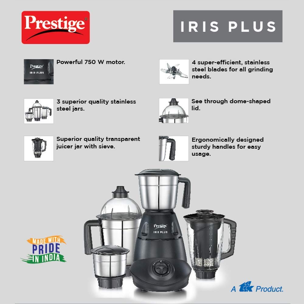 Prestige IRIS Plus 750 watt mixer grinder, Black