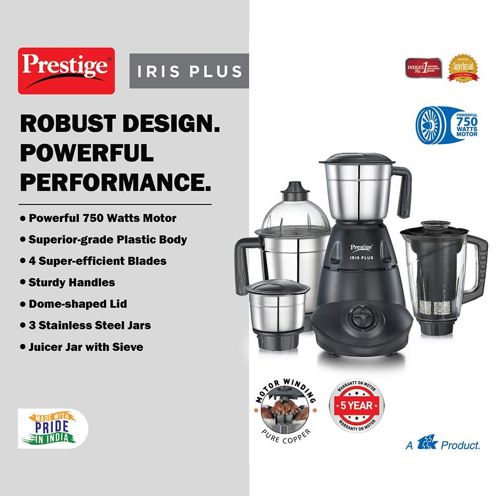 Prestige IRIS Plus 750 watt mixer grinder, Black