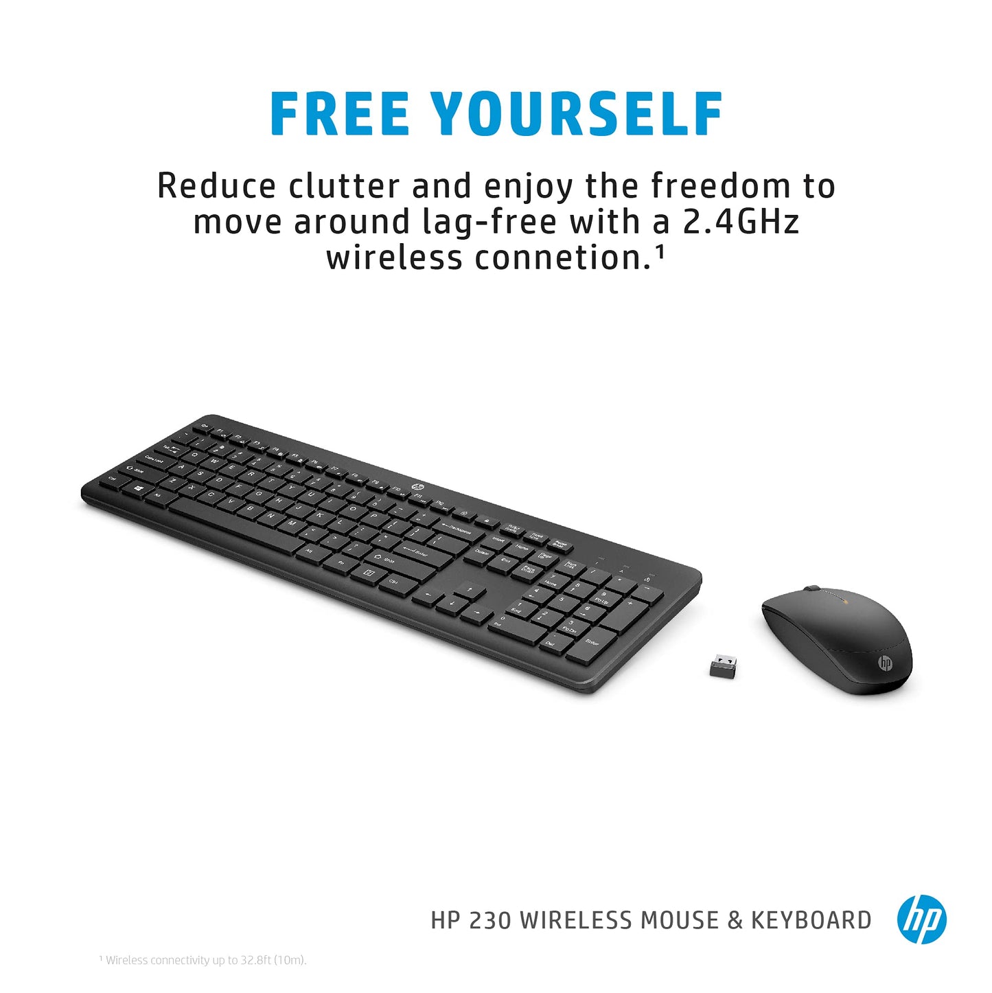 HP CS10 Wireless Keyboard Mouse Combo/2.4 GHz Wireless Connection/Ergonomic Design/Energy and Electricity Saving/Plug and Play, Intelligent Dormancy/Drop Key Cap/ 1600 dpi/Black (7YA13PA)