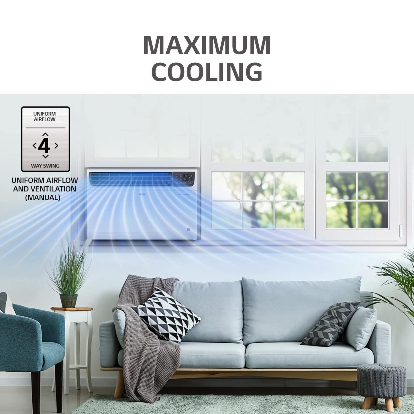 LG 1.5 Ton 3 Star DUAL Inverter Window AC (Copper, Convertible 4-in-1 cooling, 4 Way Air Swing, HD Filter, 2024 Model, TW-Q18WUXA, White)