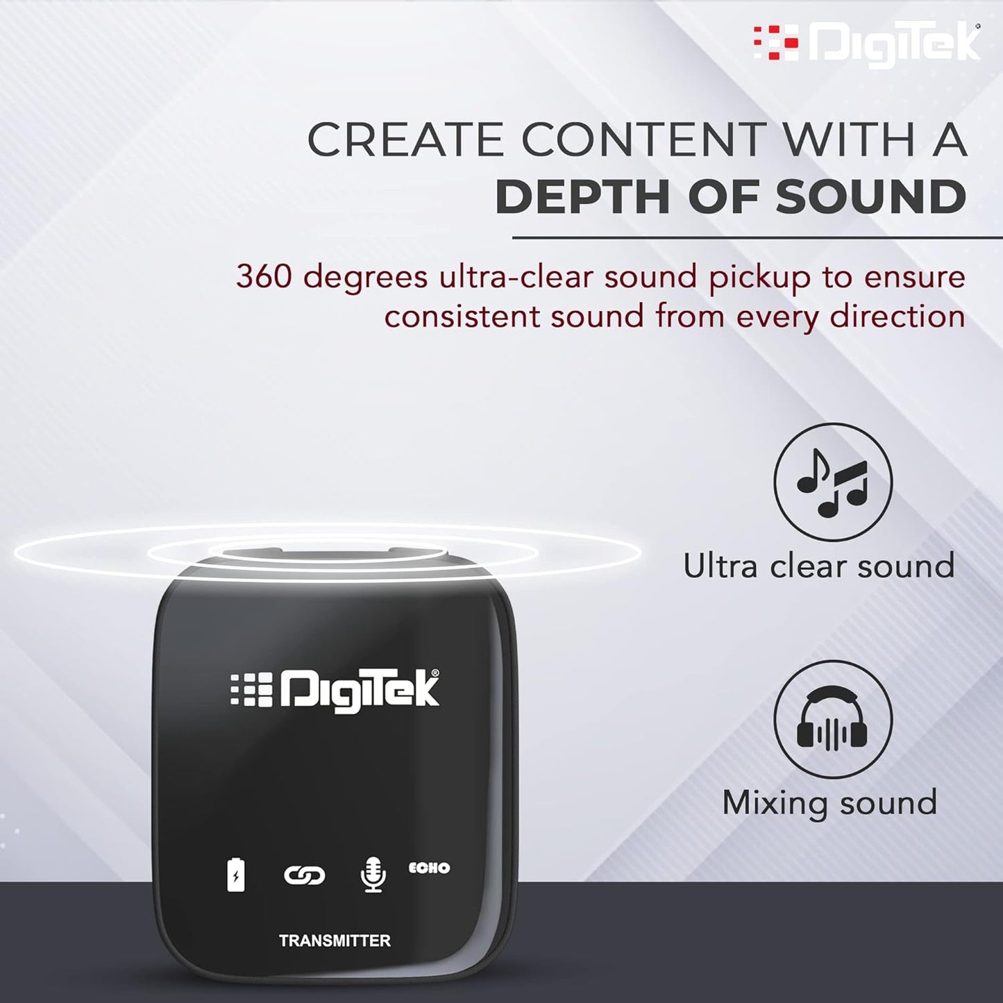 Digitek® (DWM 101 Wireless Microphone System with ANC Noise Reduction, 360° Sound Capture, 100M Range, Upto 12 Hrs Working Time, for DSLR Camera, Android & iOS Smartphones, Seamless Audio Recording