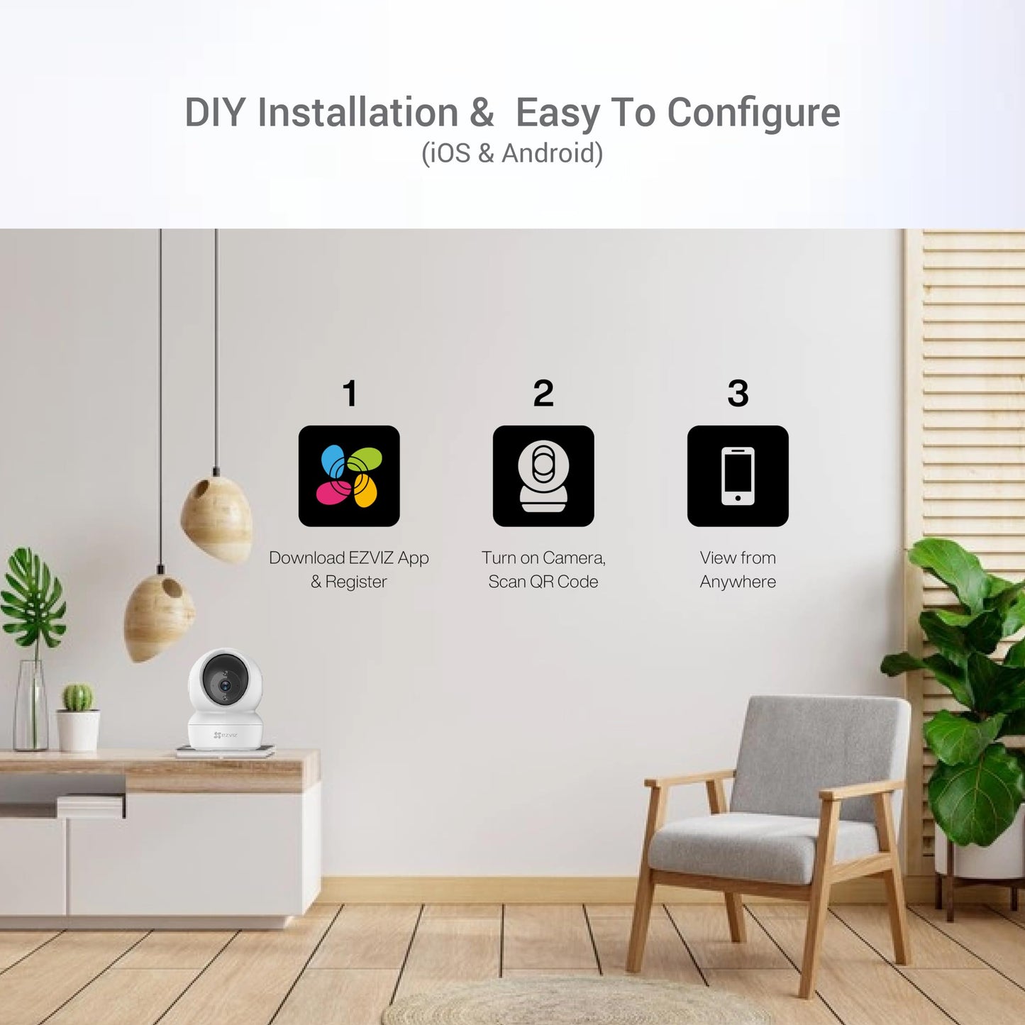 EZVIZ by Hikvision|C1C-B WiFi Indoor Home Smart Security Camera| 2 Way Talk 1080p Full HDl Privacy Protection| Night Vision| Motion Detection| BuiltIn MicroSD Card Upto 256GB | Alexa & Google, White