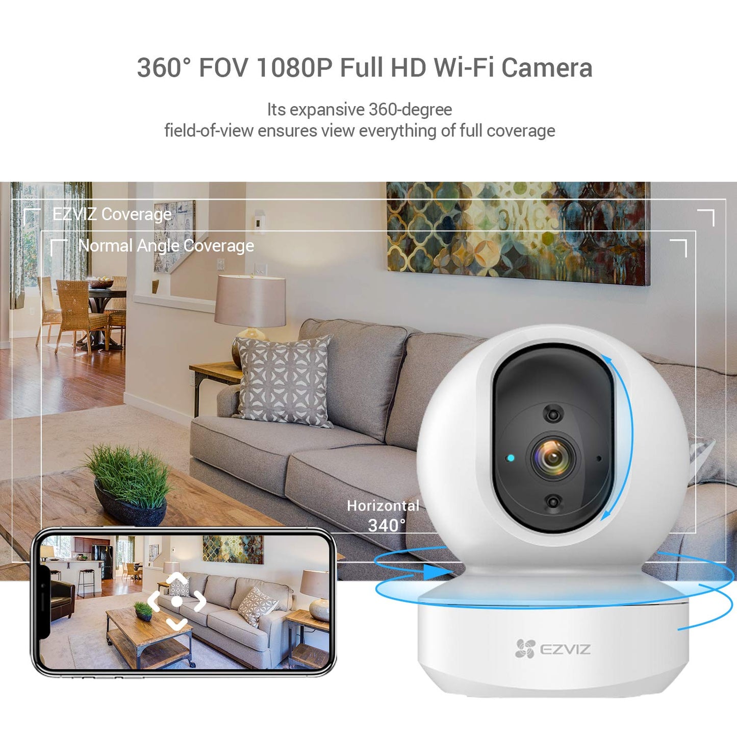 EZVIZ Security Camera Indoor WiFi 2MP| Motion Detection | Smart Tracking | Smart Night Vision| 2-Way Audio| Compatible with Alexa(TY1,White)