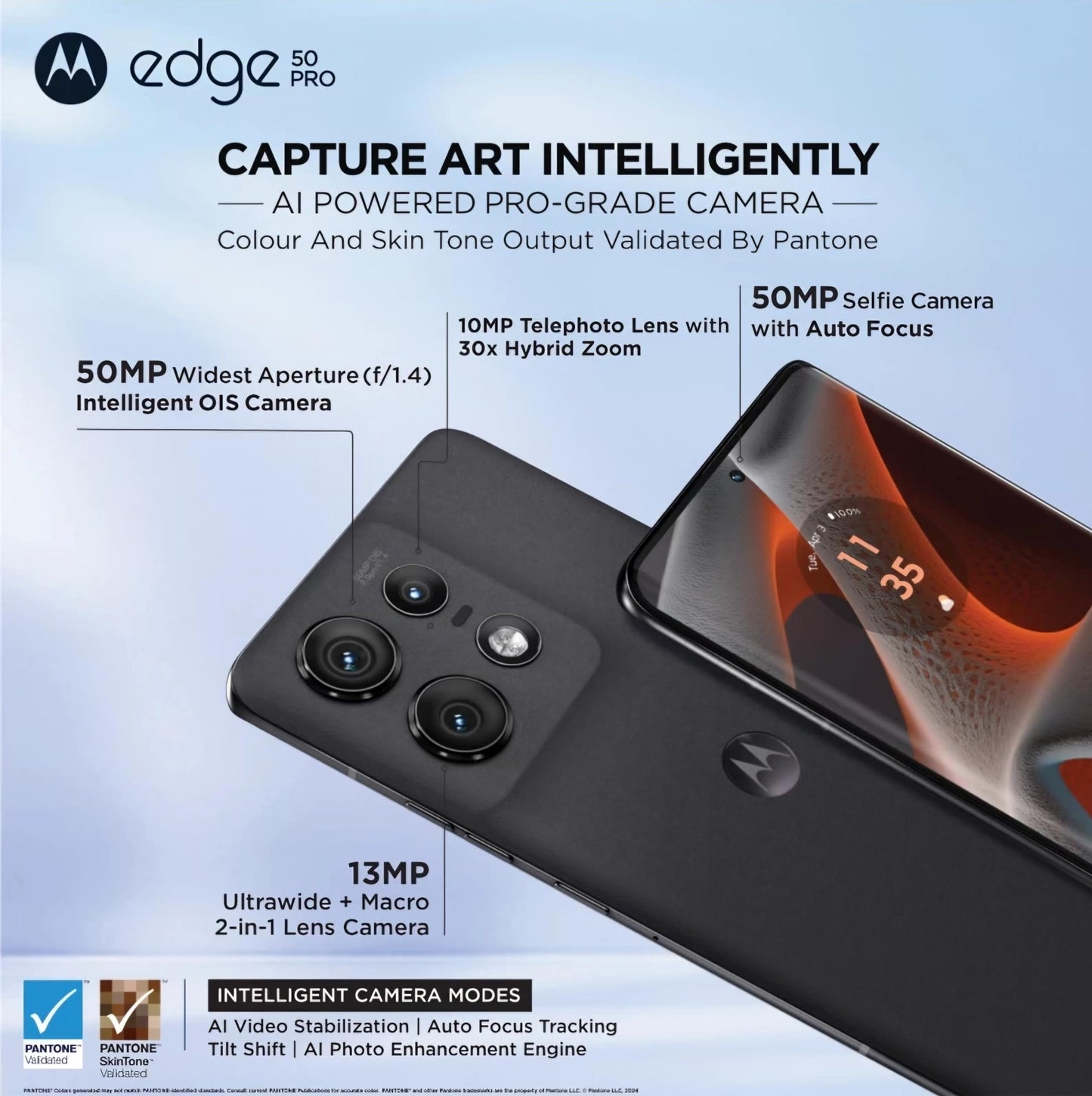 Motorola Edge 50 Pro 5G with 68W Charger (Black Beauty, 8GB RAM, 256GB Storage)| 16GB (8+8) RAM with RAM Boost | 50MP+13MP+10MP | 50MP Front Camera | 68 W TurboPower Charging | IP68 Water Protection